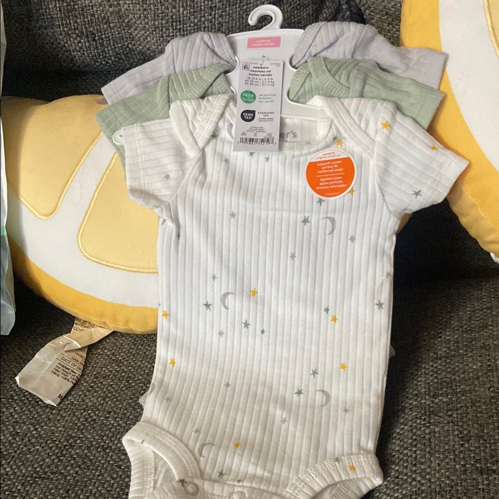 Carter's White and Green Bodysuit Set with Snap Closure